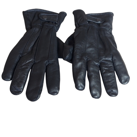 3M Thinsulate Black Leather Fleece Lined Sports Gloves Elasticized Snap Closure - Picture 10 of 16